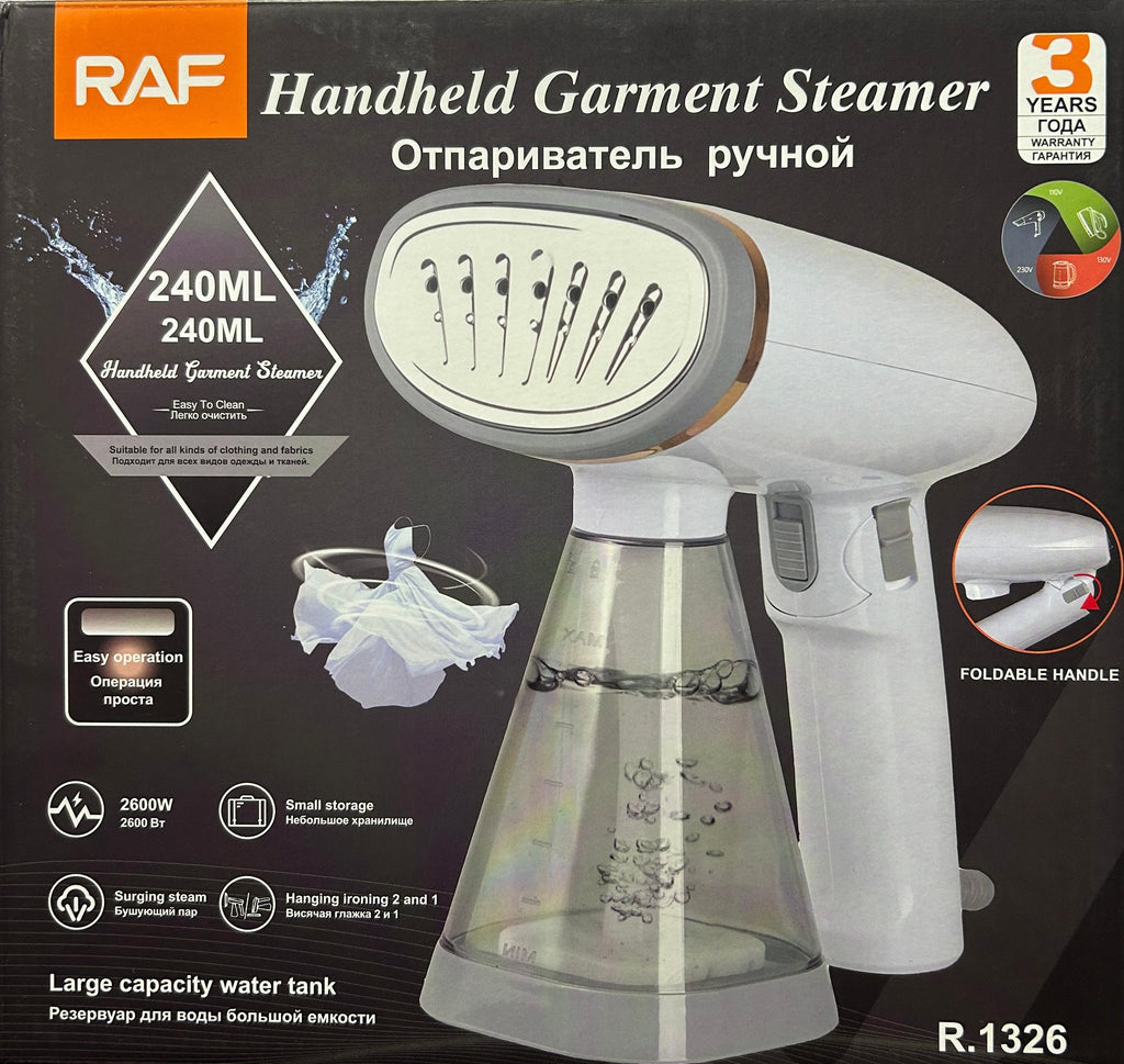 RAF handheld garment steamer 240ml front view
