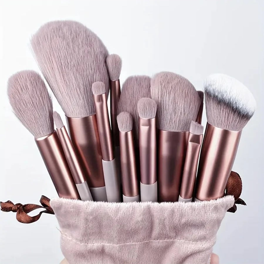 13 piece makeup brush set with storage pouch