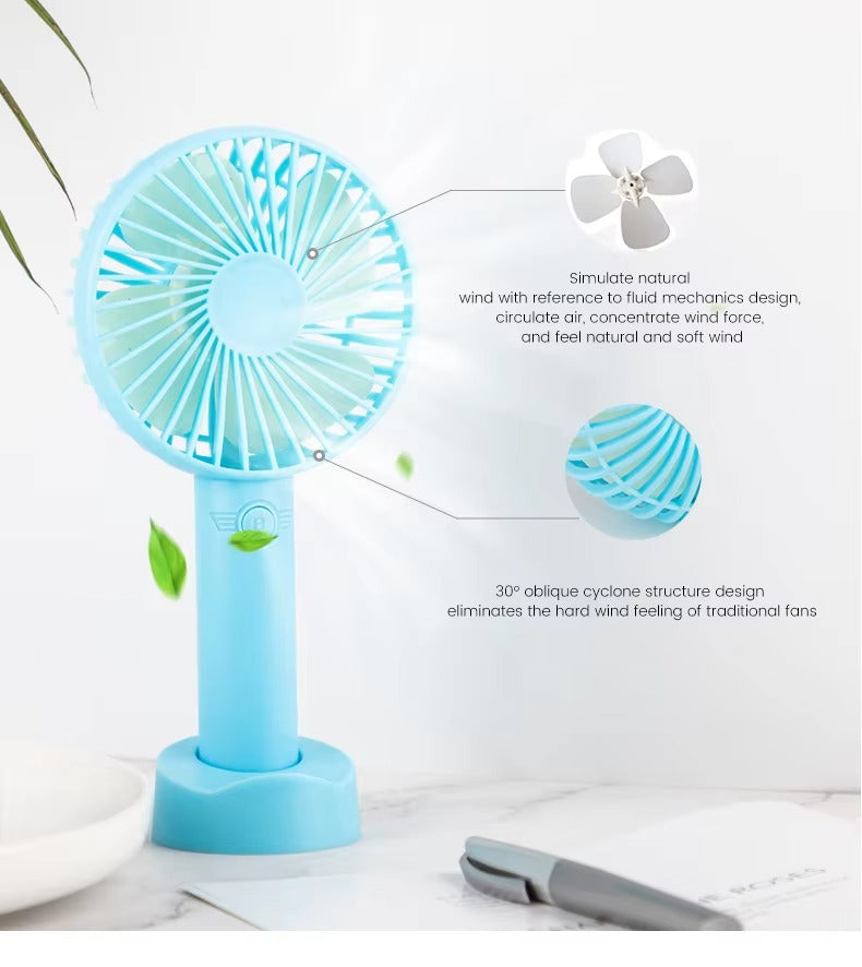 Portable mini hand and desk fan, rechargeable